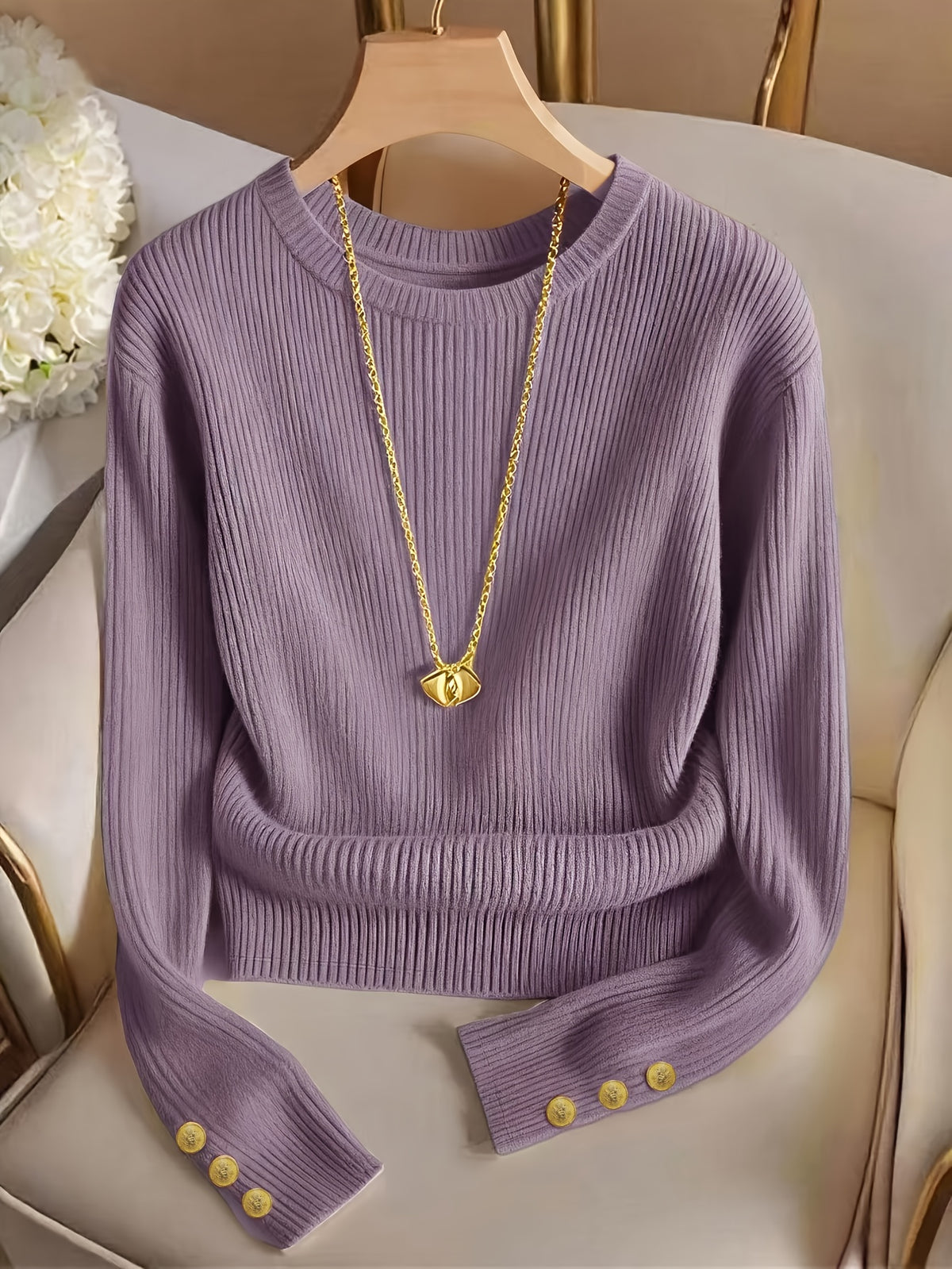 Elegant Solid Color Crew Neck Top for Women, Spring/Summer