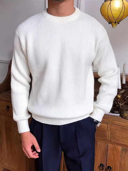 Light Mature Style Autumn/Winter Solid Color Basic Men's Long Sleeve Casual British Round Neck Pullover Knitted Turtlenecker