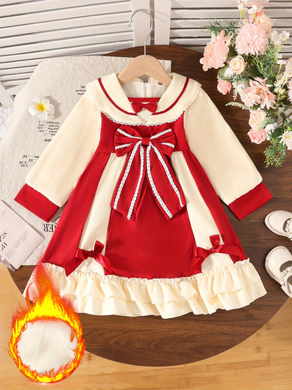 Loleta Girls' Princess Dress with Fleece Lining, Winter Maid for Little Girls, Party Outfit in College Style