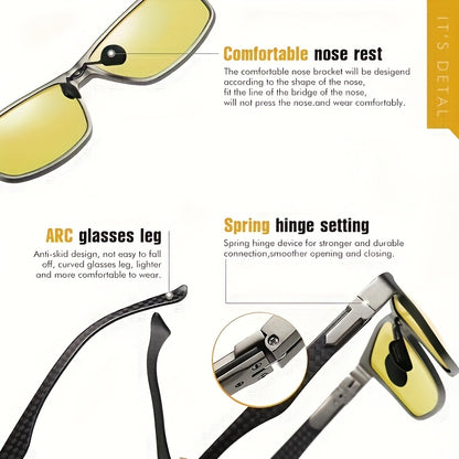 Photochromic Square Sunglasses for Men and Women - Day & Night Driving