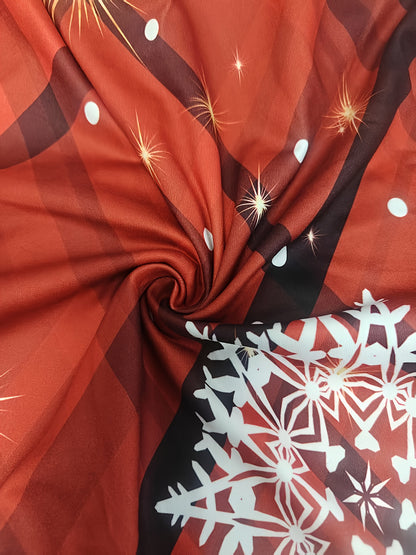 Women's Elegant Red & White Snowflake Print Winter Dress with Square Neckline & A-Line Silhouette - Machine Washable Floor-Length Party Dress for Christmas, New Year's Eve, Everyday & Formal Events - Festive Winter Outfits, F