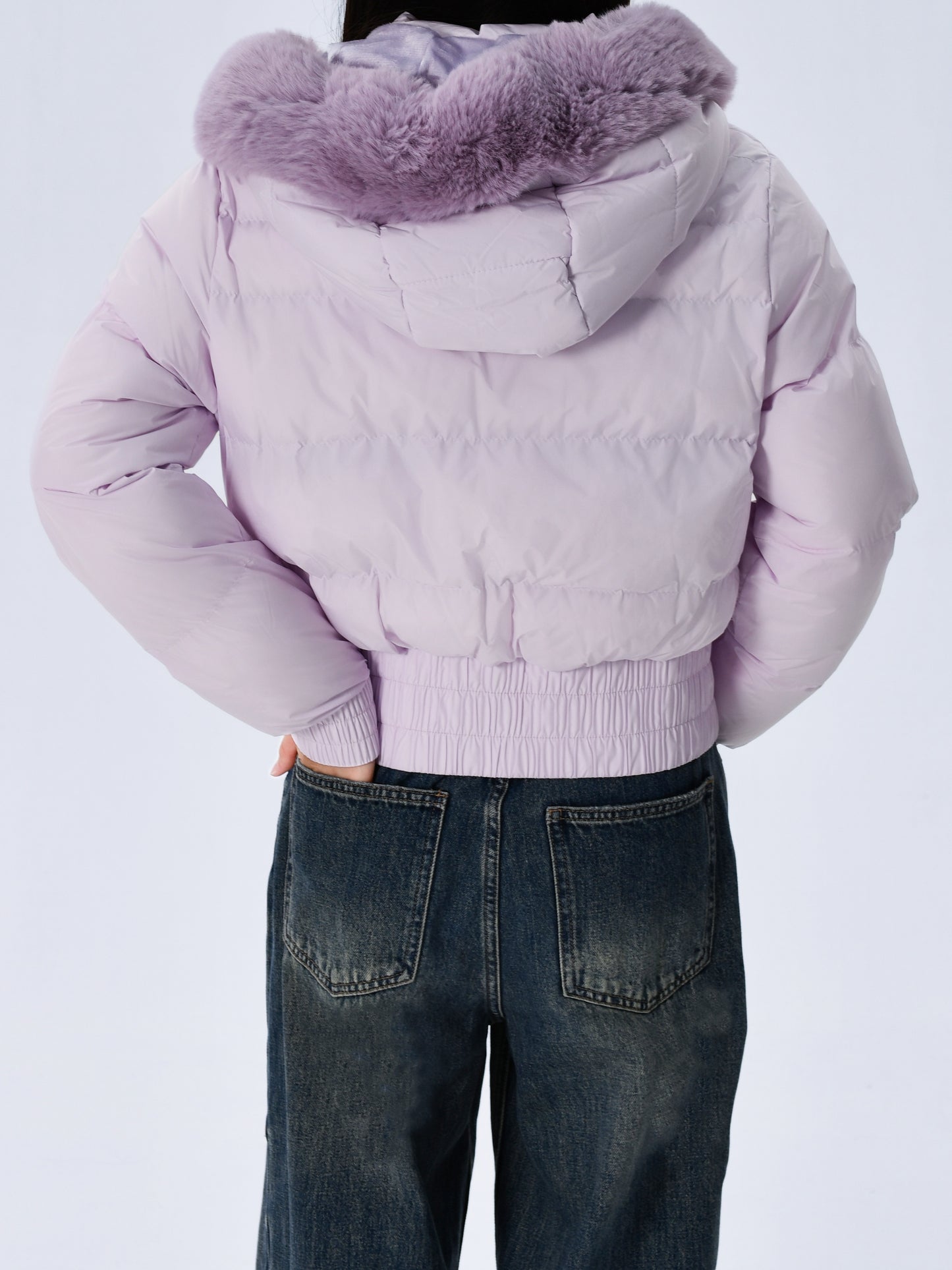 Elegant Polyester Padded Jacket for Women - 2024 Fashion Short Solid Color Coat with Thick Faux Fur Collar, Long Sleeves, Zipper Detail, Woven - Winter Warmth Casual Outerwear