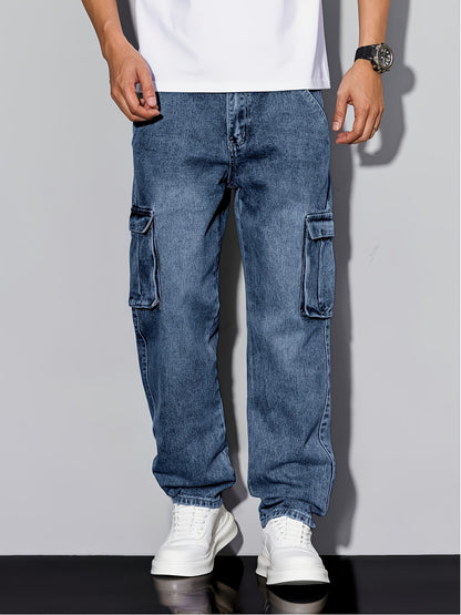 Youth Stretch Denim Work Pants with Multi-Pockets, Elastic Waist