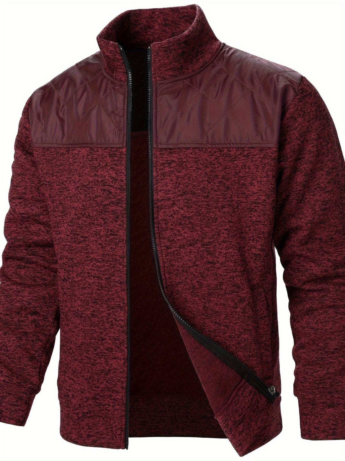 Men's Casual Quilted Polyester Jacket with Stand Collar