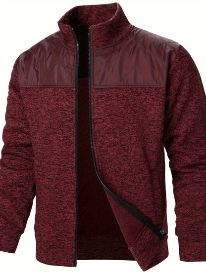 Men's Casual Quilted Polyester Jacket with Stand Collar