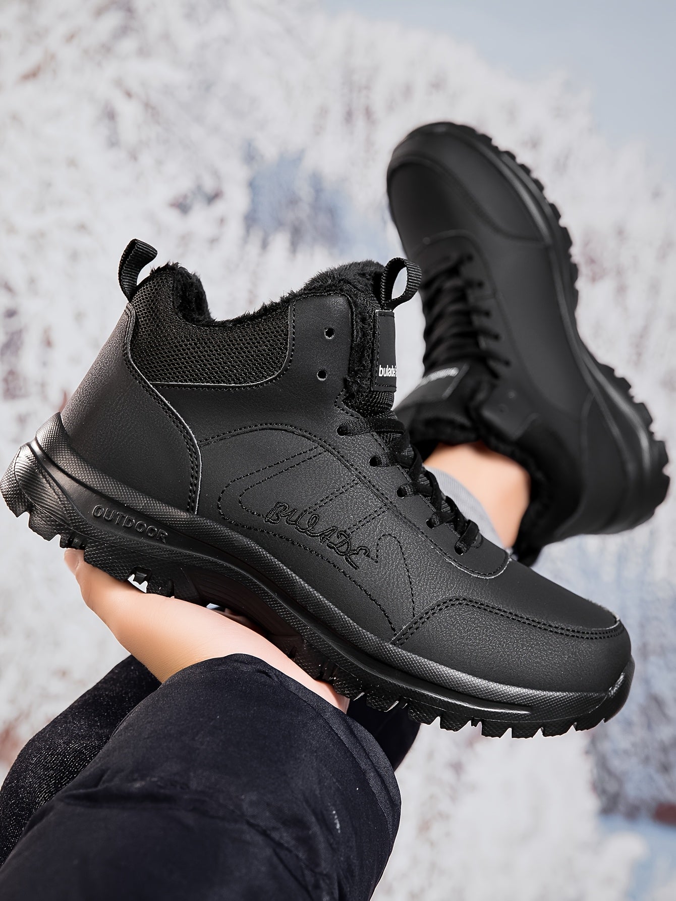 Men's Winter High-Top Ankle-High Outdoor Boots - Upper, Plush Lining & Cushioned Insole, Slip-Resistant MD Sole, Brown/Black Trekking Shoes for Snow, Ice, and Cold Weather - Lightweight & Durable Casual Winter Boots for Hikin