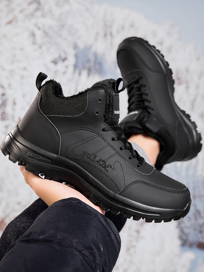 Men's Winter High-Top Ankle-High Outdoor Boots - Upper, Plush Lining & Cushioned Insole, Slip-Resistant MD Sole, Brown/Black Trekking Shoes for Snow, Ice, and Cold Weather - Lightweight & Durable Casual Winter Boots for Hikin