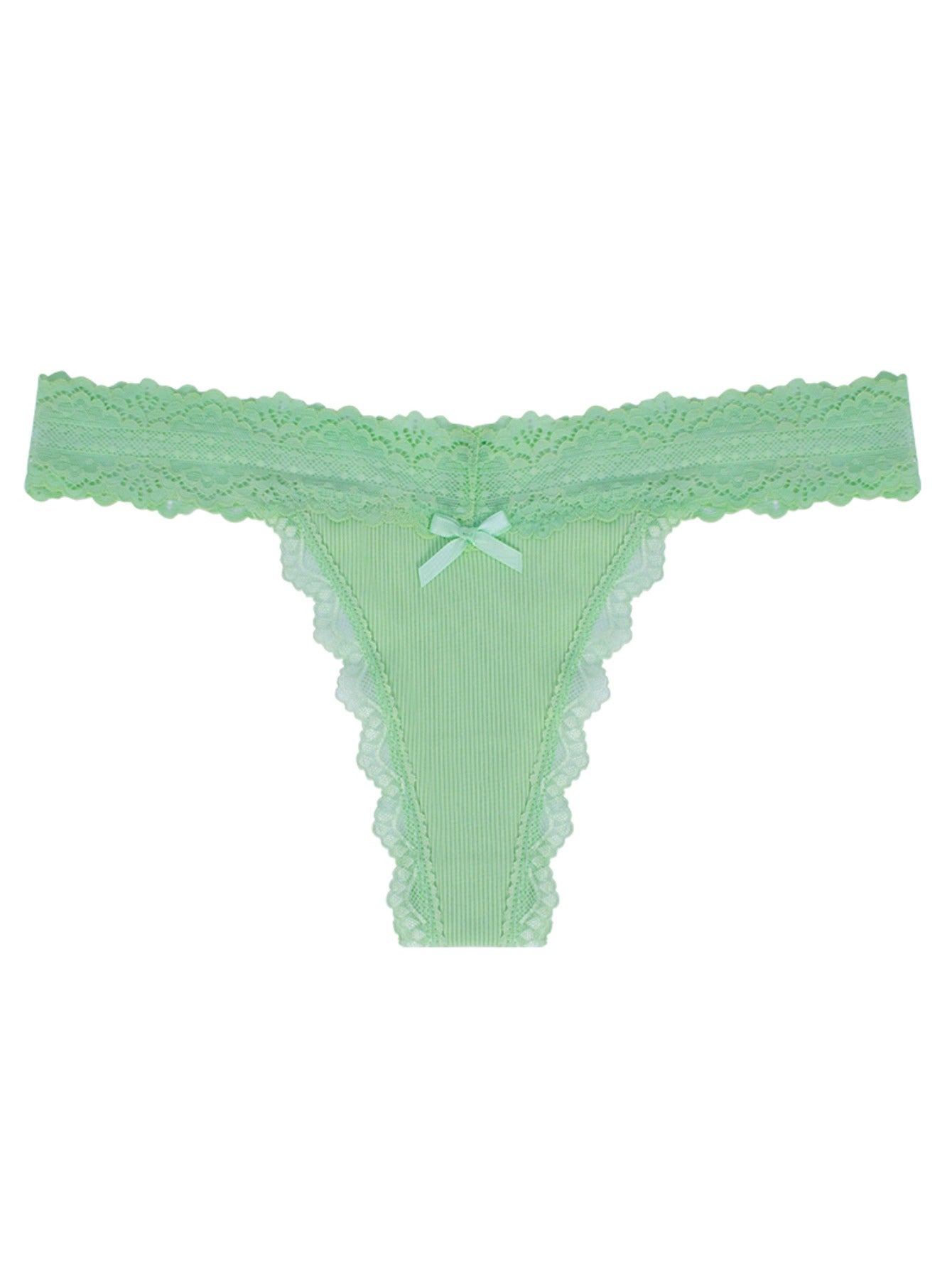Women's Lace Trim Tanga Panties with Bow Accent, Mid-Rise