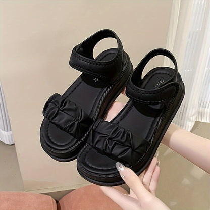 Women's Solid Color Flat Sandals, Casual Open Toe Summer Shoes, Comfortable Ankle Strap Sandals
