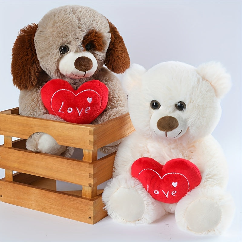 26cm/10.23in Love Heart Bear & Dog Stuffed Animal Love Bear with Heart Soft Plush Toy for Kids & Adults Chirstmas Valentine's Day Gift, Love Gift for Mom, Girlfriends, Baby