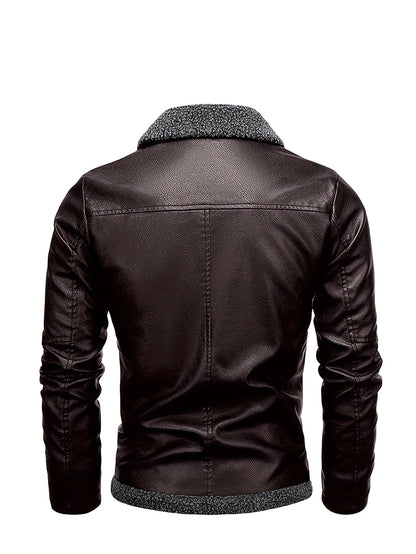 Men'S Cozy Fleece-Lined Bomber Jacket - Thick Winter Coat with Multiple Pockets, Zip-Up Casual Pilot Style, Brown, Polyester Lining, Perfect for Fall & Winter, Winter Bomber Jacket