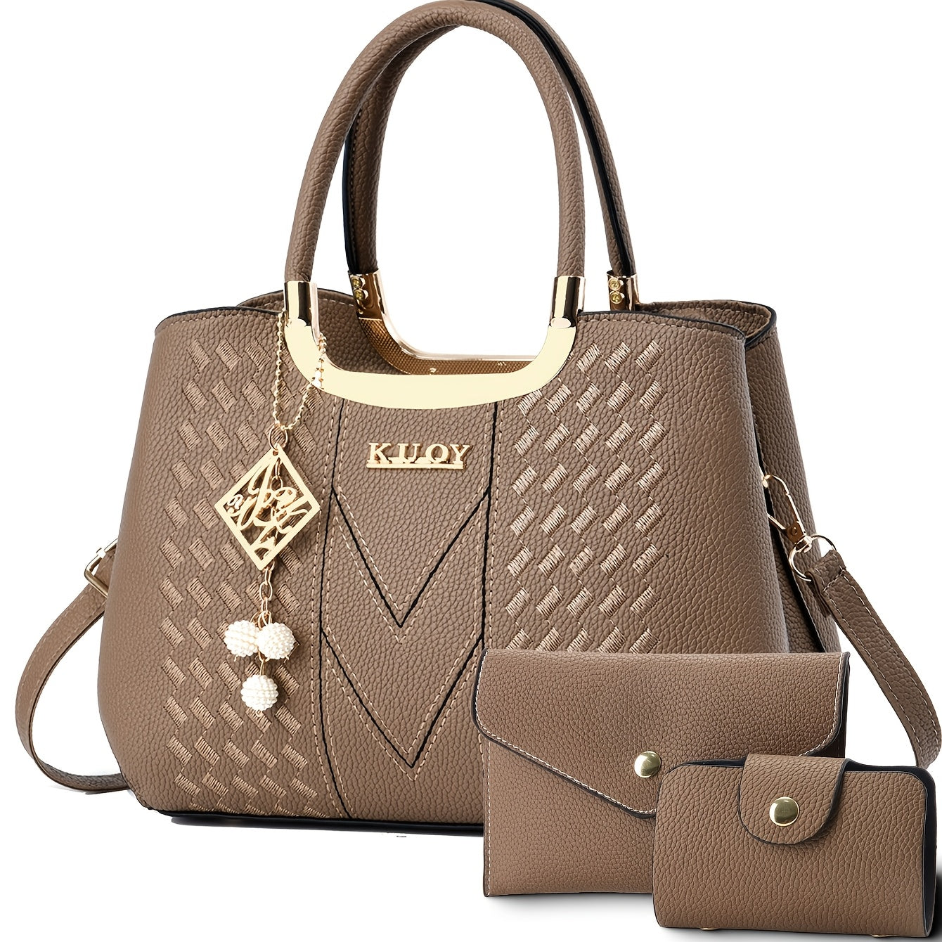 Women's Lightweight PU Three-Piece Bag Set with Removable Strap