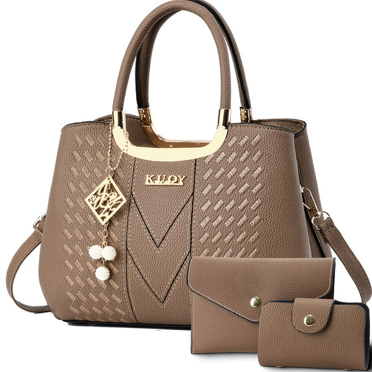 Women's Lightweight PU Three-Piece Bag Set with Removable Strap - ayq