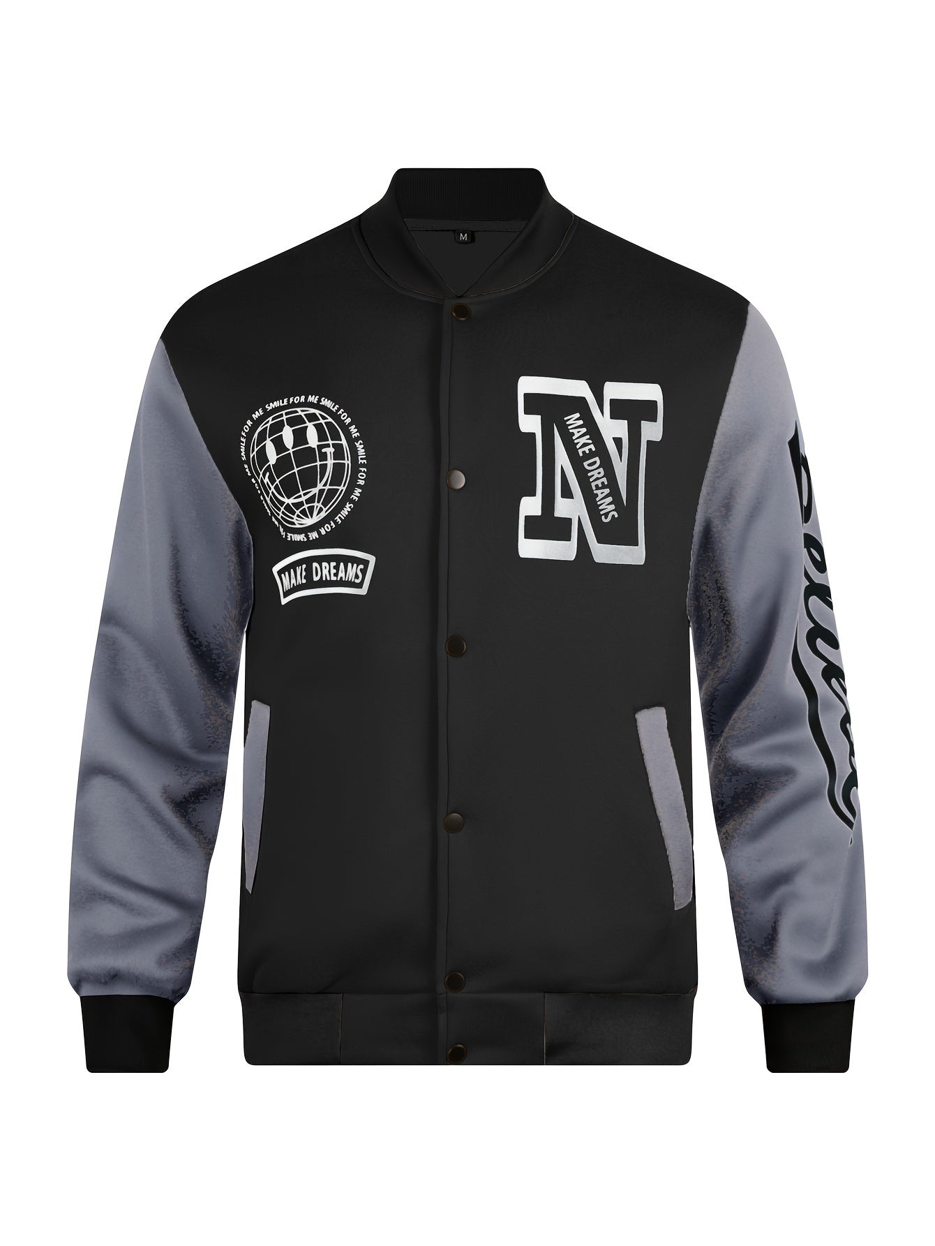 Men's Letter Print Contrast Color Baseball Jacket