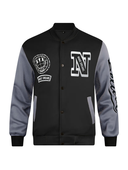 Men's Letter Print Contrast Color Baseball Jacket