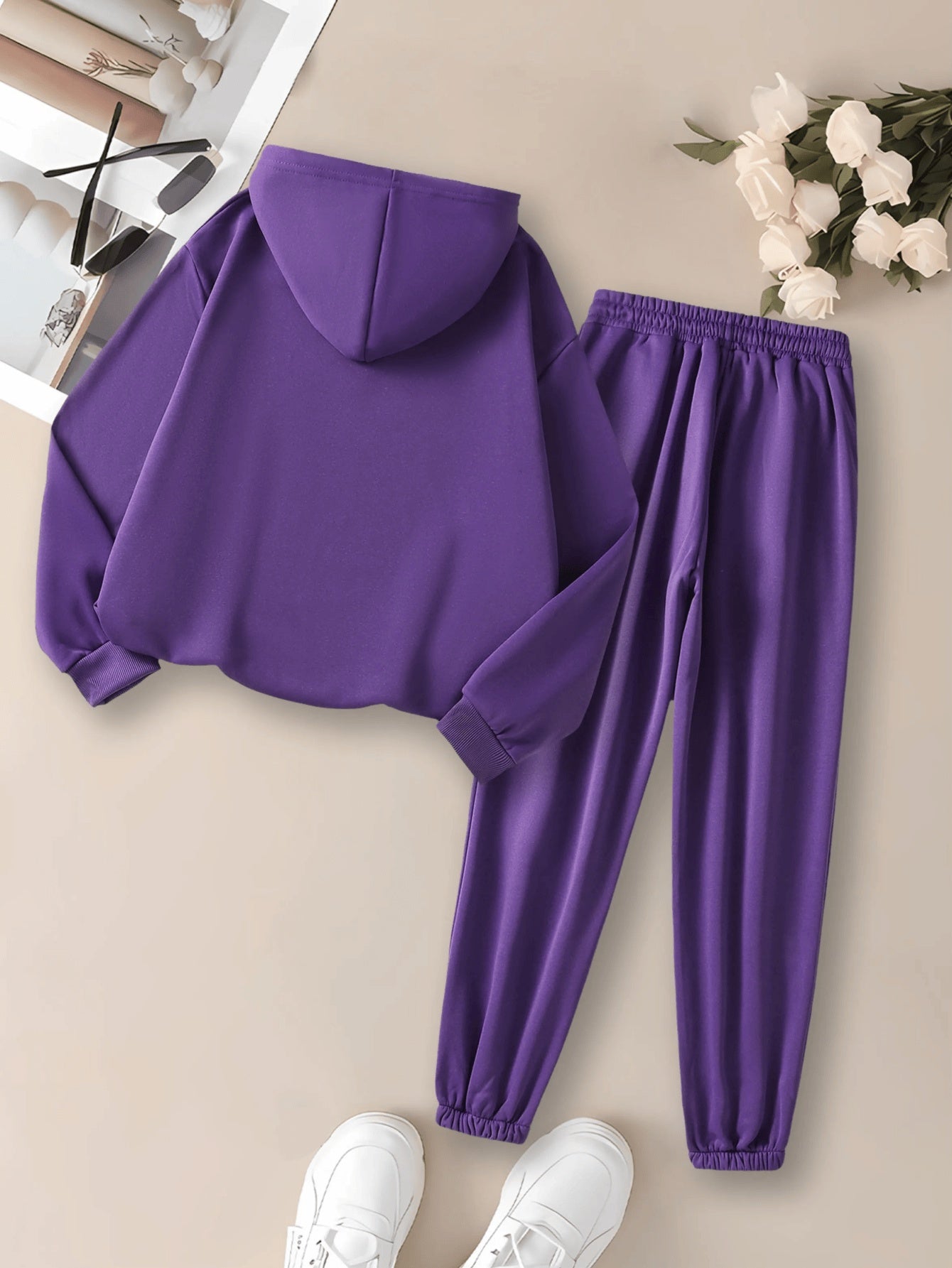 Women's winter clothing Santa Claus printed Women's velvet hooded sweater set