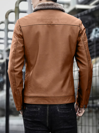 Siji Dou OBM Men's Coat, New Autumn/Winter Fleece-Lined Jacket with Faux Fur Collar, Trendy Casual Jacket for Men