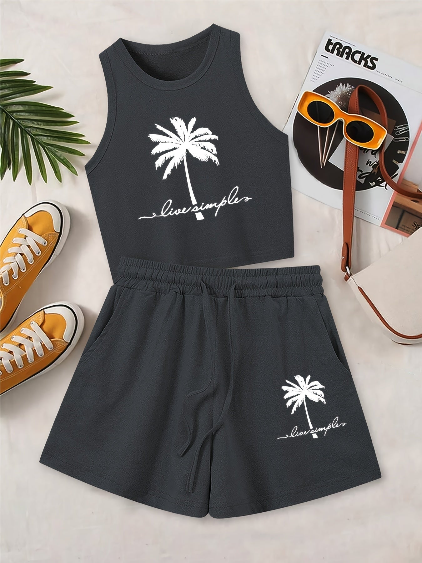 Casual Printed Two-Piece Set with Vest and Shorts