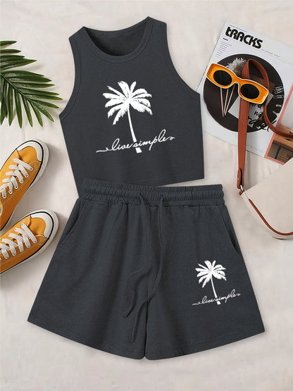 Casual Printed Two-Piece Set with Vest and Shorts