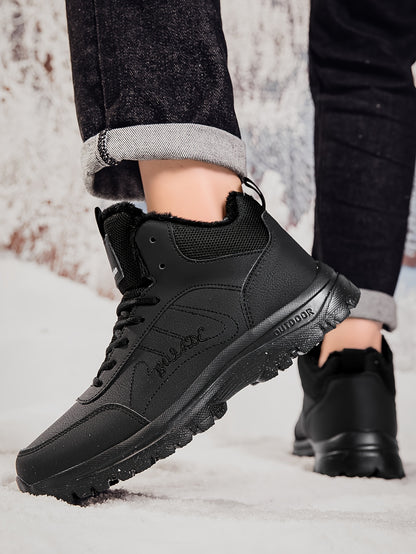 Men's Winter High-Top Ankle-High Outdoor Boots - Upper, Plush Lining & Cushioned Insole, Slip-Resistant MD Sole, Brown/Black Trekking Shoes for Snow, Ice, and Cold Weather - Lightweight & Durable Casual Winter Boots for Hikin