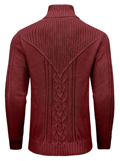 Men's High Collar Warm Knit Sweater - Stretchy Fashion Ribbed Pullover, Elegant Gentleman Cardigan