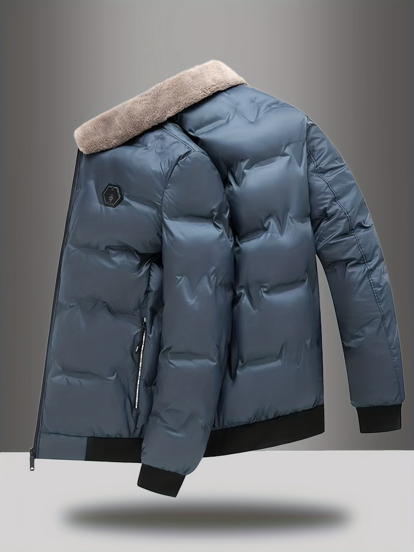 Men'S Heavy-Duty Winter Coat - Full-Zip Cold Weather Jacket with Zippered Pockets, Non-Stretch Fabric, Elegant Lapel Collar - Formal & Everyday Outerwear for Men, Winter Jacket, Seasonal Fashion, Classic Design, Durable Const