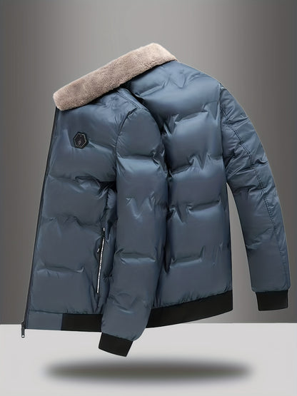 Men'S Heavy-Duty Winter Coat - Full-Zip Cold Weather Jacket with Zippered Pockets, Non-Stretch Fabric, Elegant Lapel Collar - Formal & Everyday Outerwear for Men, Winter Jacket, Seasonal Fashion, Classic Design, Durable Const