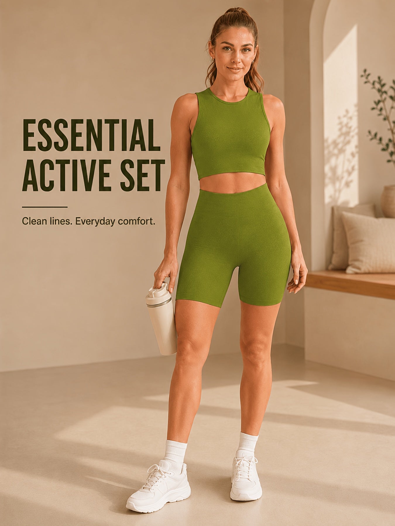 Women's Seamless Ribbed Cropped Tank & Butt-Lifting Yoga Shorts