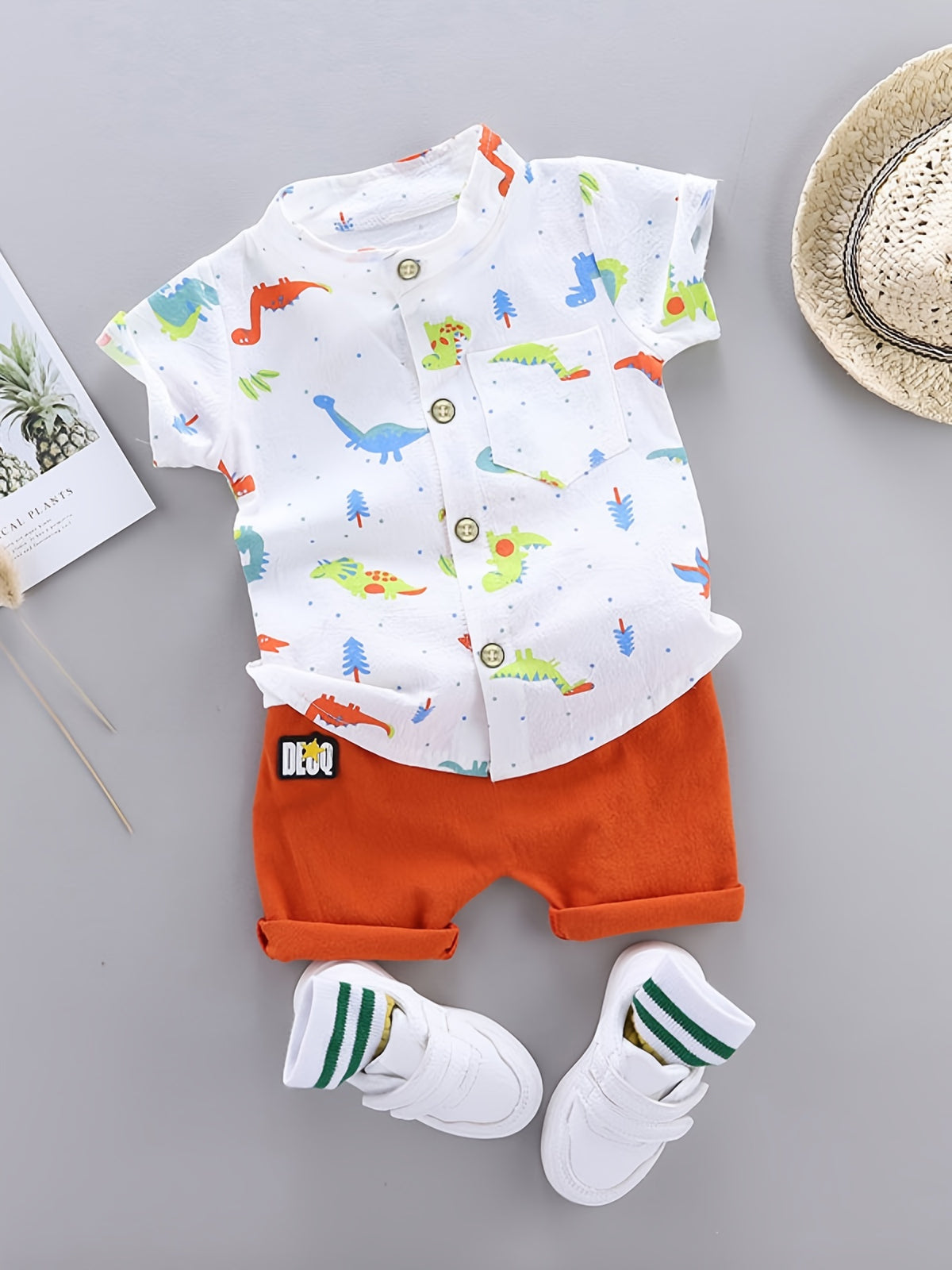 Kids' Cotton Dinosaur Print Shirt & Shorts Set for Summer - ayq