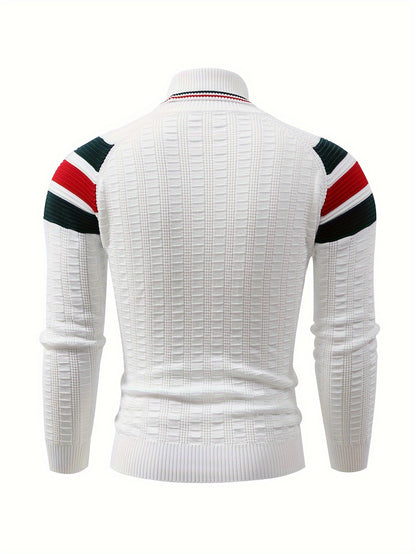New Fashion High-Neck Color-Block Striped Knit Pullover for Men'S Wear by Tie Mu Zhen OBM