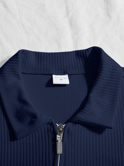 Men's Casual Long-Sleeve Ribbed Half-Zip Polo for Fall