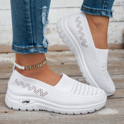 Women's Breathable White Slip-On Mesh Sneakers for Walking