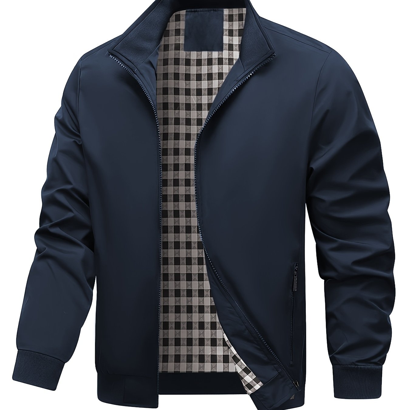 Men's Academic Jacket - Burgundy (Deep Red), Zip-Up Front Closure, Structured Non-Stretch Fabric, Zippered Pockets - Formal & Casual Outerwear for Office, Events, Everyday - Easy-Care Coat, Dressy Jacket, Houndstooth Pattern