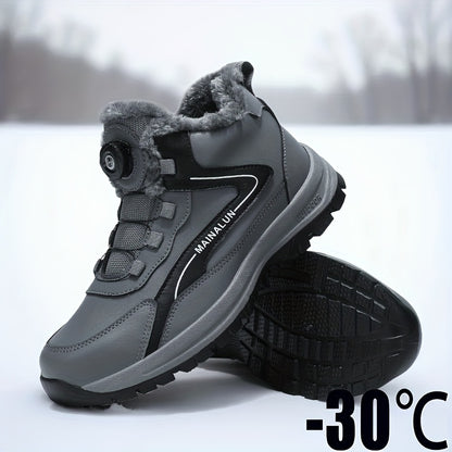 MAINALUN Men'S High-Top Winter Snow Boots - Heavy-Duty Warm Hiking Shoes with Plush Lining, Non-Slip PVC Sole, All-Terrain Traction - Heavy-Duty Winter Boots for Skiing, Snowboarding, Ice Fishing - Lightweight & Warm - Ideal