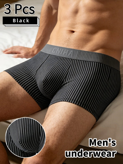 3pcs Men's Striped Boxer Briefs with High-Stretch Fabric
