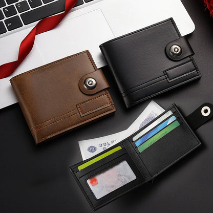 Men's & Unisex Compact Wallet with Snap & Clip Closure - PU Short Billfold, Cash/Credit Card Holder & ID for Travel, Everyday Carry - Minimalist Money Clip for -the- (No-Wash Care)