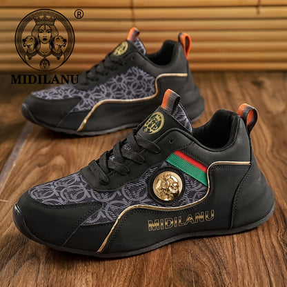 Men's Lightweight PU Sneakers with Lace-Up Design, Casual All-Season S