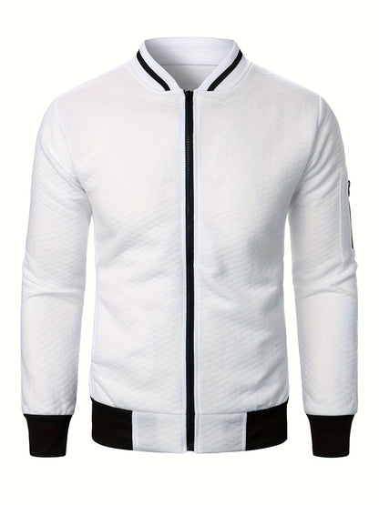 Men's Casual Full Zip Bomber Jacket, Warm Comfy Blouson Jacket For Autumn And Winter Outdoor Activity