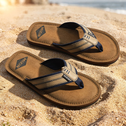 Men's Casual Flip-Flops with Woven PU Strap and EVA Sole