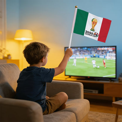 World Cup Fan Handheld Banner with Mexican Flag and Trophy