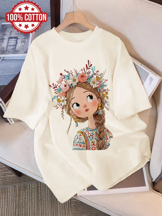 Women's Casual Cotton Graphic Print T-Shirt for Spring & Summer