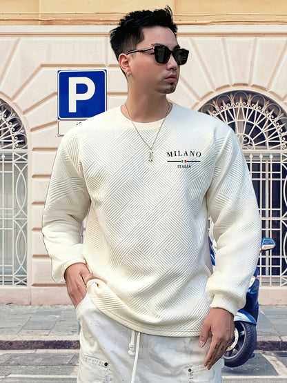 Men'S Casual Long Sleeve Crew Neck Sweatshirt | Heavyweight Geometric-patterned, Regular Fit, Ideal for Spring/Fall
