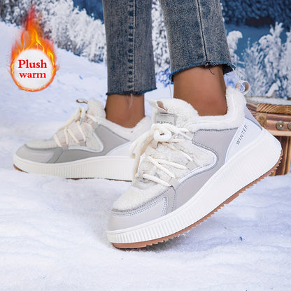 Women'S Cozy Fleece-Lined Low-Top Ankle Boots - Warm, Stylish, and Comfortable for All Seasons, Casual Lace-Up Design with Thick Rubber Sole, Beige, Casual Footwear | Stylish Ankle Boots | Plush Lined Interior