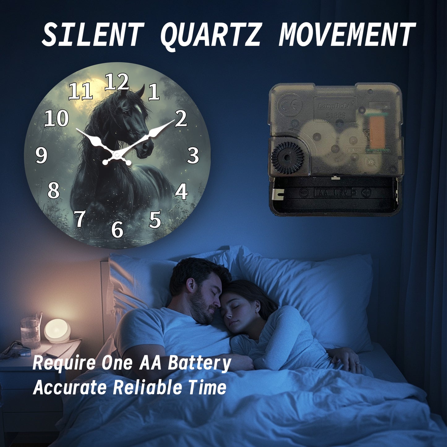 1pc, Wooden Wall Clock, Animal Theme - Majestic Horse Pattern Design, Silent Clock, Suitable for Living Room, Bedroom, Kitchen, Office Decoration, Modern Home Decor, Ideal Birthday, Holiday, New Year Gift (AA Battery Not Incl