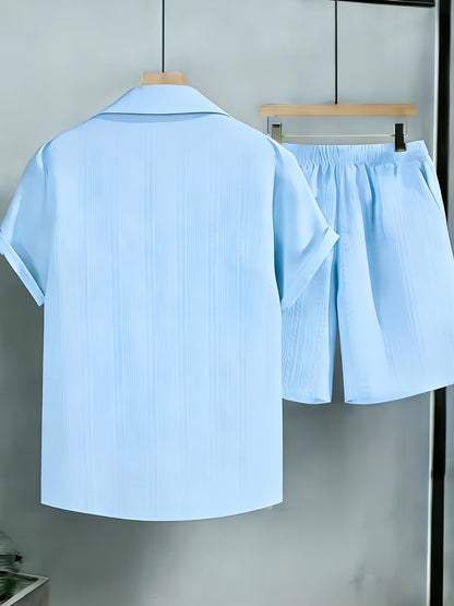 Men's Casual Summer 2-Piece Set: Stand Collar Shirt & Shorts