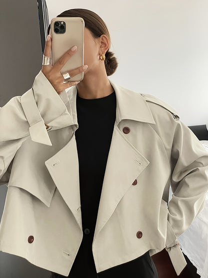 Women's Spring/Autumn Solid Color Simple Loose Casual Short Long Sleeve Trench Coat