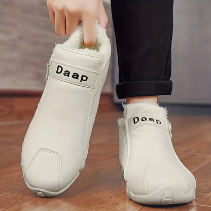 Men'S Winter Snow Boots with Side Zipper - Slip-On Ankle Boots, Non-Slip Rubber Sole, Warm Insulated Footwear for Cold Weather, Casual & Outdoor Activities, Winter Boots For Men, Cold Weather Footwear, Cold Weather Wear, Fabr