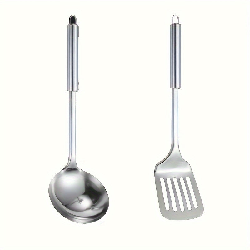 Stainless Steel Cookware Set - Kitchen Utensil Set, Durable Cooking Tools and Gadgets Set, with Spatula, Soup Ladle, Strainer Spoon, Turner, Rice Spoon, for Food Contact, No Electricity Required