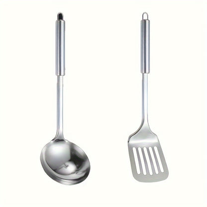 Stainless Steel Cookware Set - Kitchen Utensil Set, Durable Cooking Tools and Gadgets Set, with Spatula, Soup Ladle, Strainer Spoon, Turner, Rice Spoon, for Food Contact, No Electricity Required