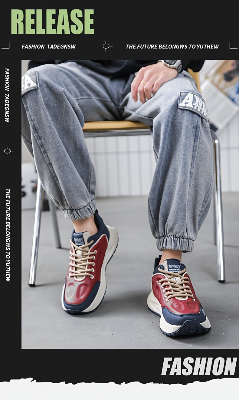 Men's Breathable Casual Sneakers - Trendy Dad Shoes with Thick Sole, Lace-Up, Mid-Top Design for Running  Fashion